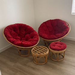 Papasan Set Bamboo Chairs And Stool