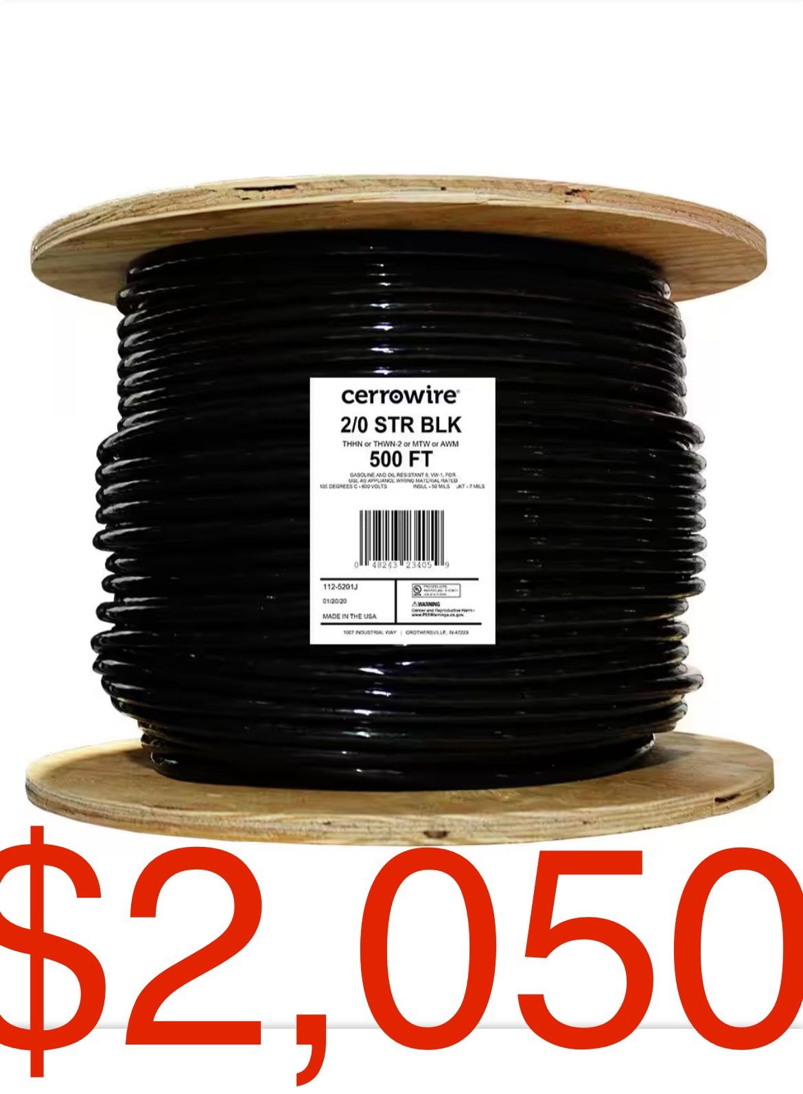 2/0 AWG STRANDED COPPER 500ft.
