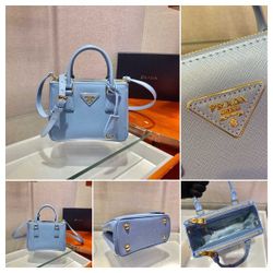 Saffiano blue leather handbag size 20x15x9.5cm