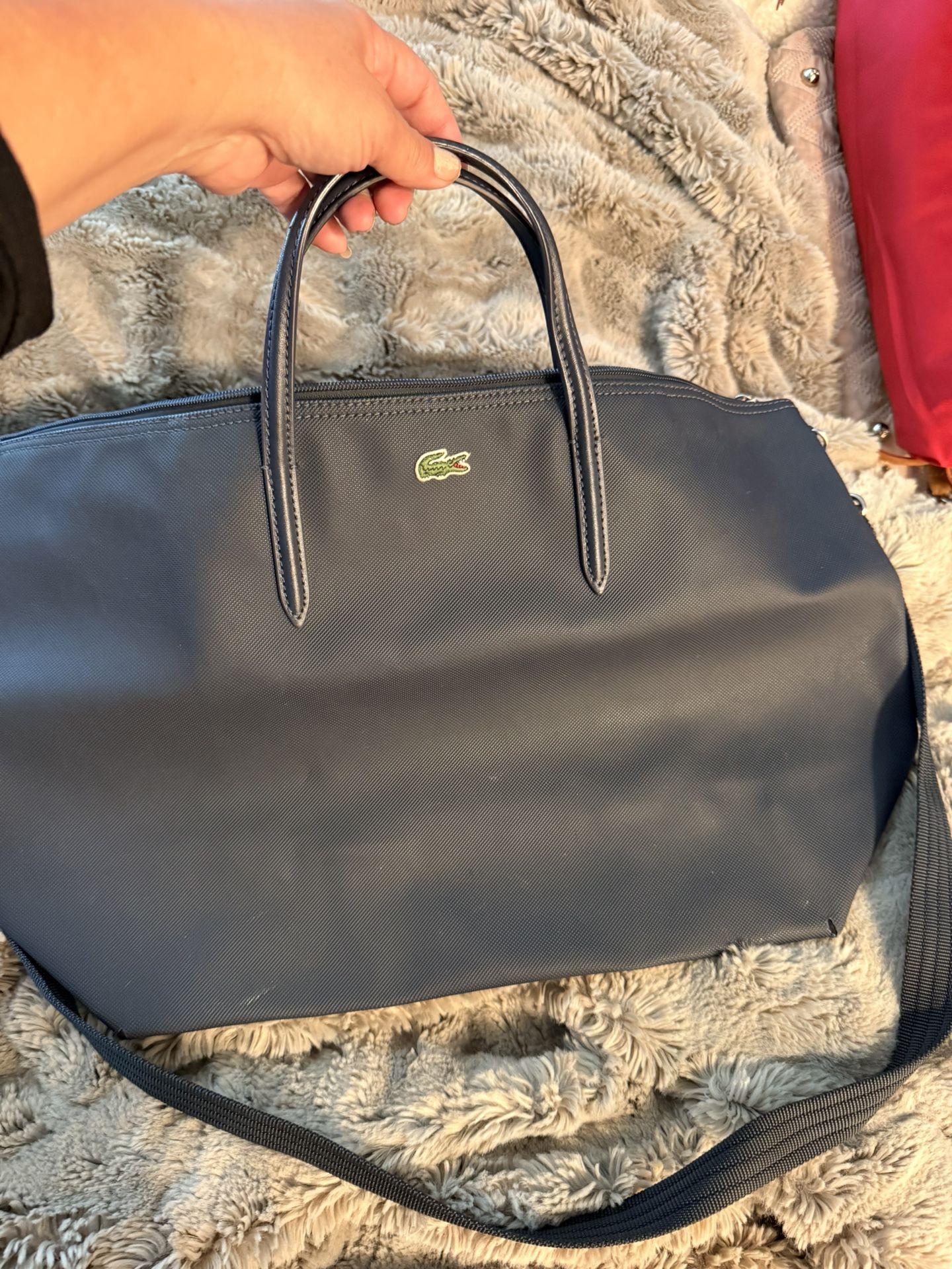 Lacoste Women's L.12.12 Concept Zip Tote Bag Navy Blue with Green Crocodile