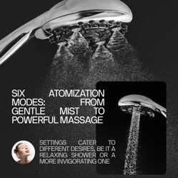 High Pressure 6-Settings Shower Head with Handheld - 5'' Powerful Detachable Shower Head Set for low water pressure - 59'' Stainless Steel Hose 