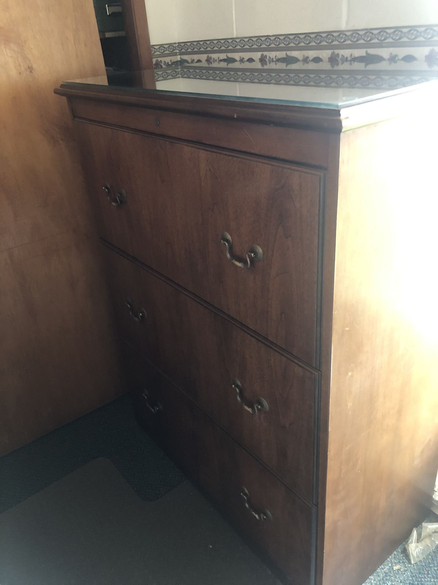 Solid oak File Cabinet With Matching Cabinet