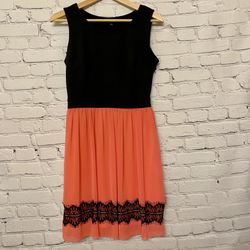 En Focus Studio Women’s Tank Dress w/ Lace Detail Black & Coral Size 6