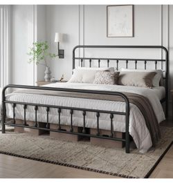 Black Victorian Style King Metal Bed Frame