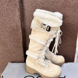 Aldo Women Fur Wedge Boots Vintage 
