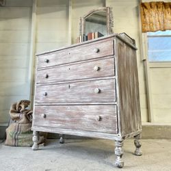 Early 1900’s Antique Farmhouse Chest Of Drawers With Mirror 