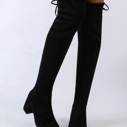 EUR40 Tie Back Chunky Heeled Boots 