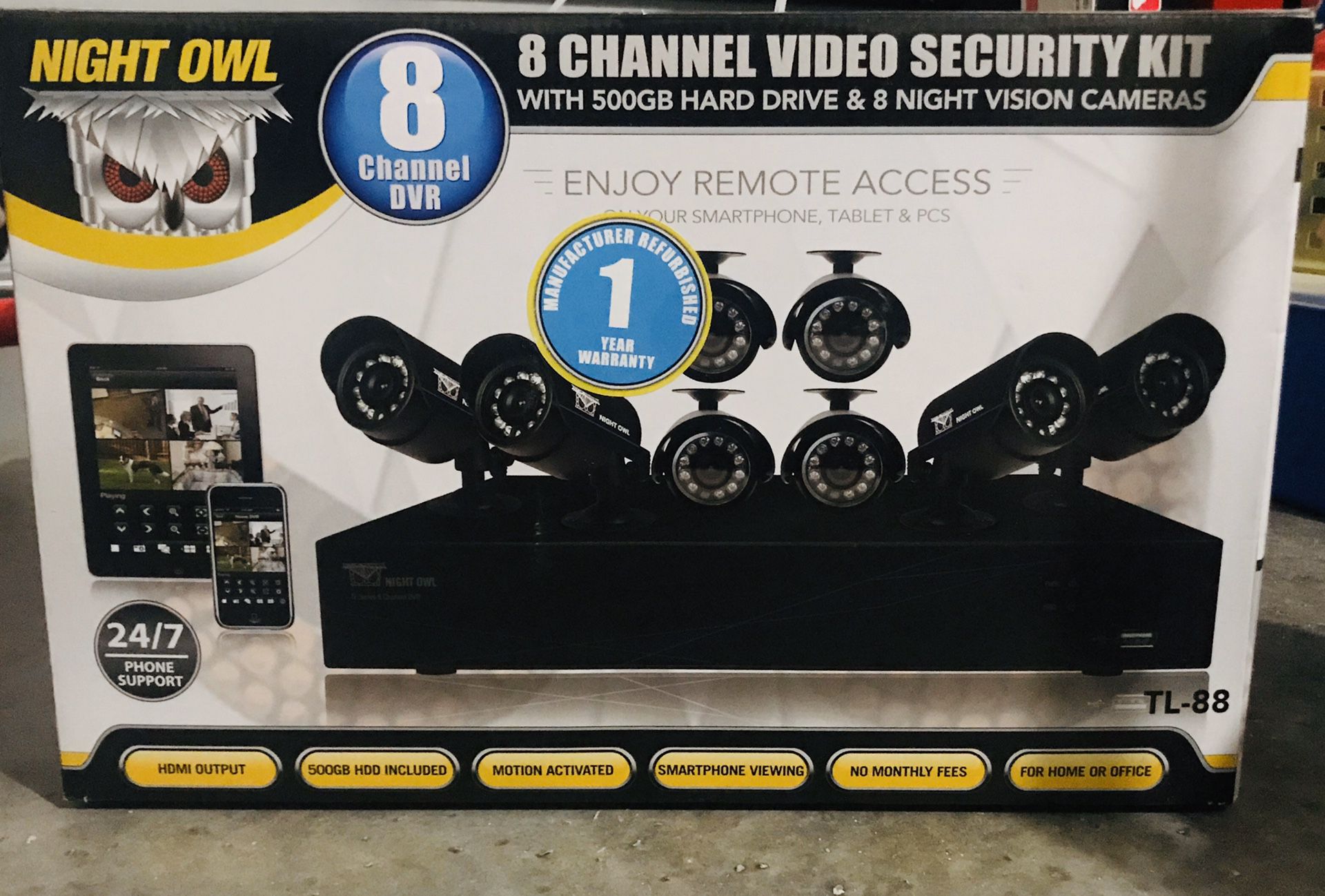 Night owl 8 channel security system night vision cameras