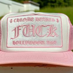 Chrome Hearts Fuck Hollywood Trucker Hat 'White/Pink' -