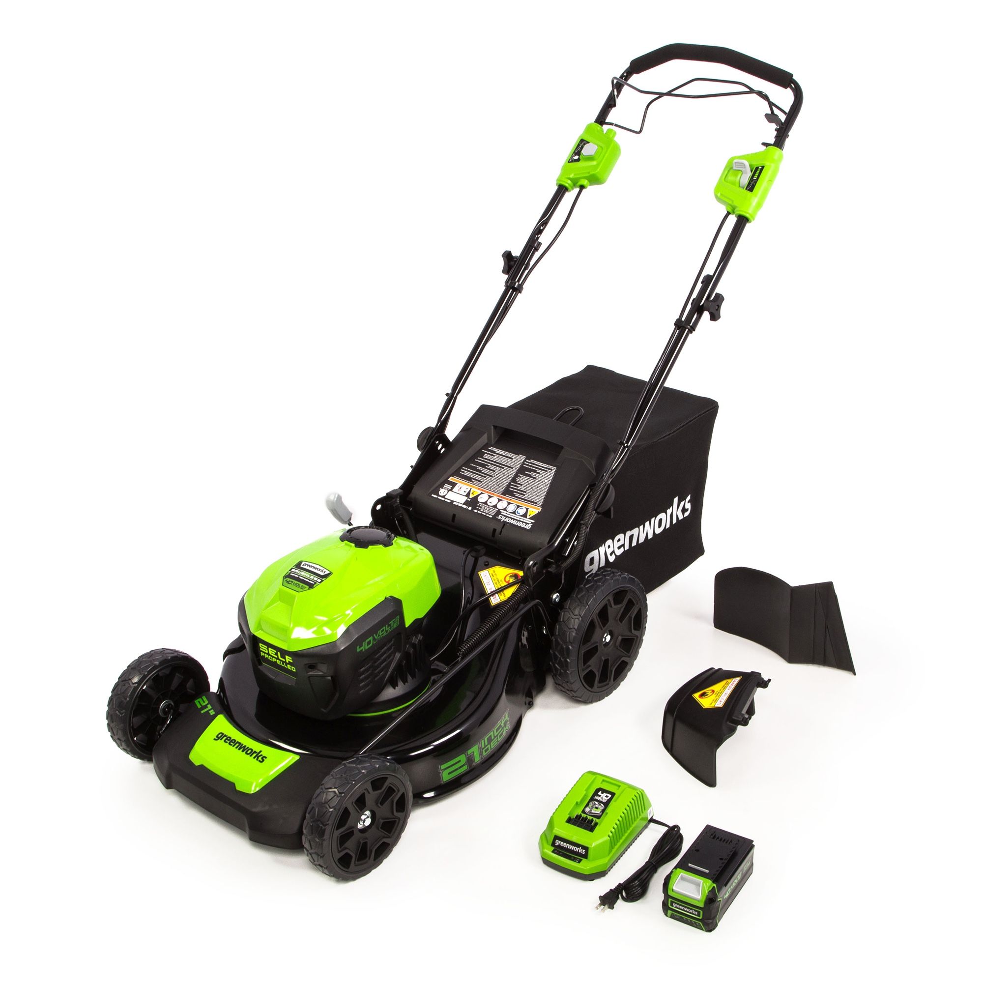 Greenworks 40V 21 in. Cordless Brushless Self-Propelled Lawn Mower with 5.0 Ah Battery and Quick Charger, (contact info removed) Green - 21"