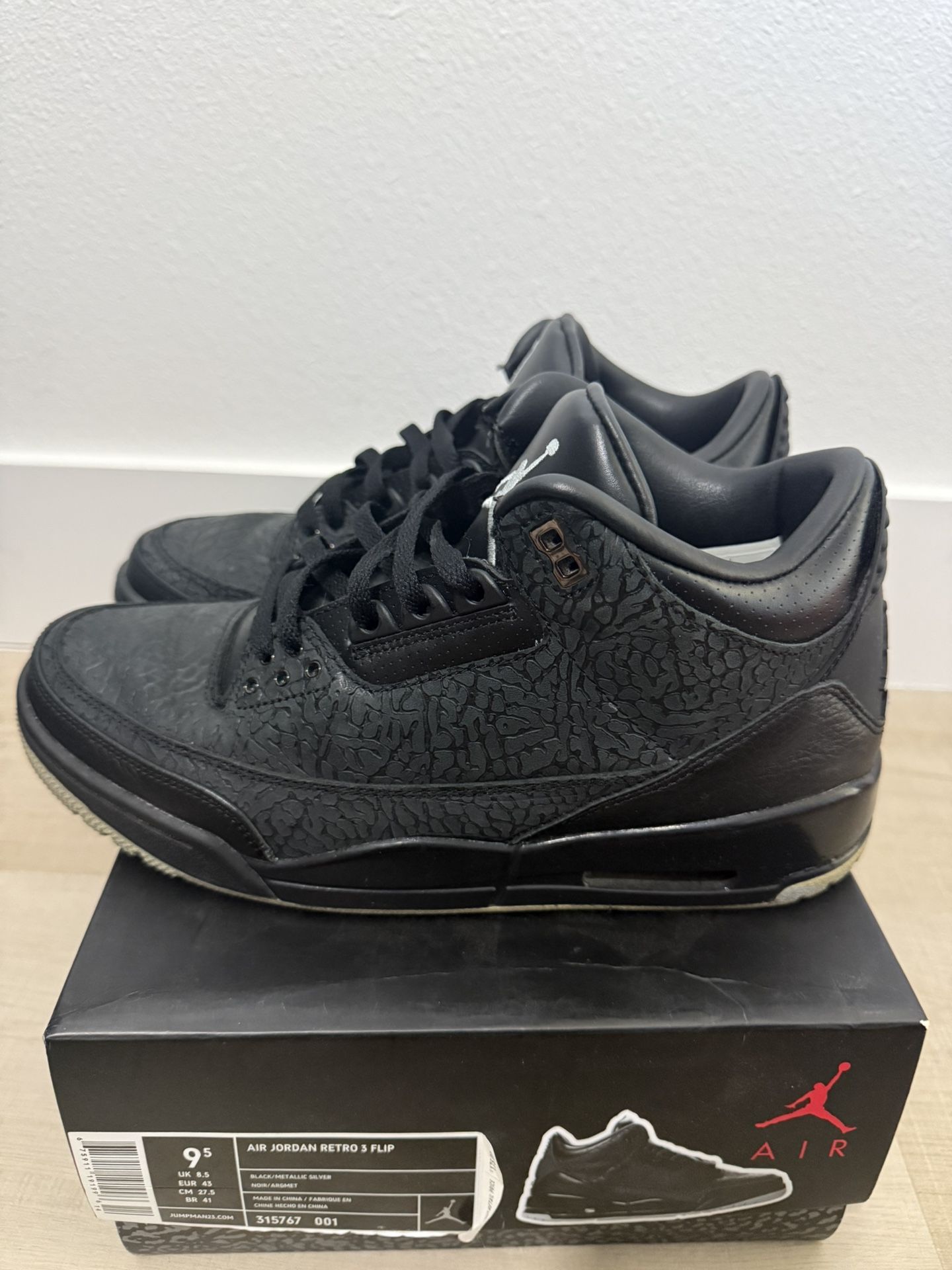 Air Jordan 3 Retro Black Flip 2011 Sz 9.5
