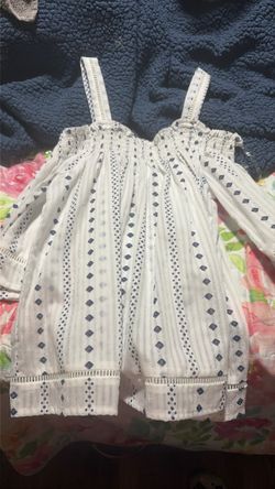 White Navy Print Off-Shoulder Boho Top