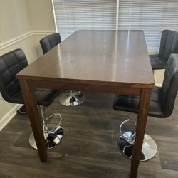 High Dining Room Table + 4 Leather Stools