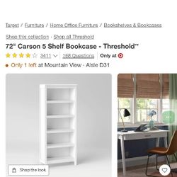 White 5 Shelf Standing Bookcase 