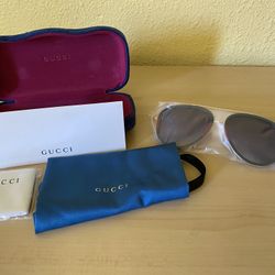 Authentic New Gucci GG0062S 003 Aviator Sunglasses in Green/Red Grey Lenses