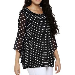 New Black & White Polka Dot Light 3/4 Bell Sleeve Georgette Top - Women's Small