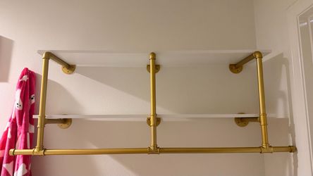 Industrial Pipe Wall Shelf with Clothing Rod