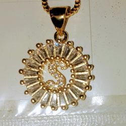 Beautiful Solid Gold or Solid Sterling Silver ICED OUT INITIAL CHARM AND CHAIN