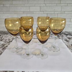 Set of 4 Amber Vintage Wine Glasses & 2 Cordial Glasses