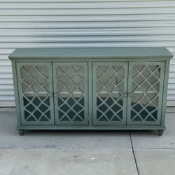 TEAL LATTICE DOOR ACCENT CABINET