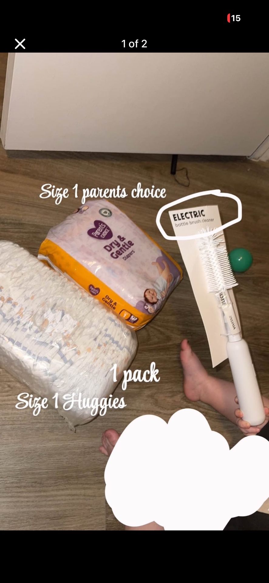 Size 1 And Size 5 Baby Diapers, Bottle Spin Brush