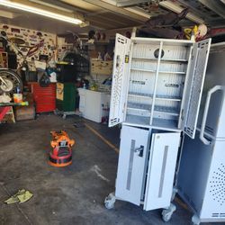 Lockable ,rolling, ( 4 Way Casters W/ Brakes ) Metal Cabinets  W/ 110 Volt Power Supply's  (40 Sockets )