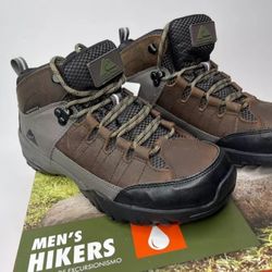 Mens Boots Ozark Trail Mid Top Waterproof Leather Hiker Hiking Brown Size 6