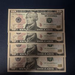 4 - 2017 Ten dollar notes consecutive serial #’s