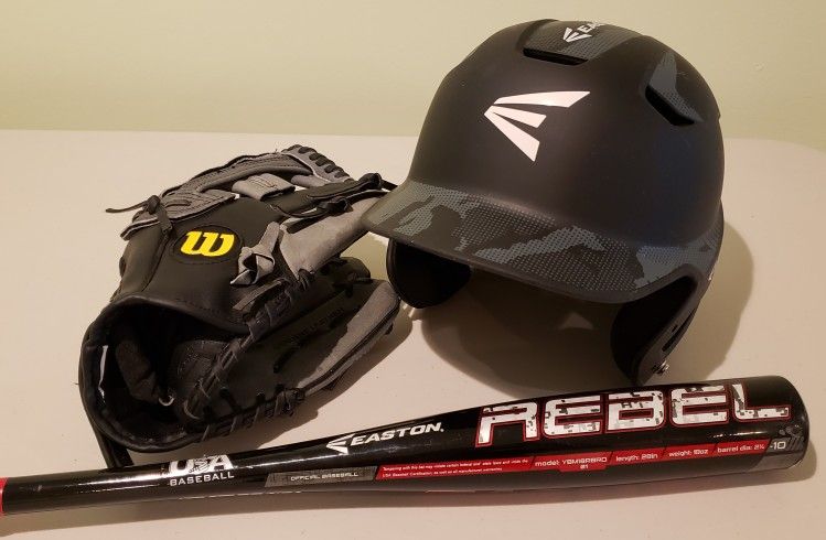 Baseball Gear/Equipment Set (Youth Glove, Helmet and Bat)