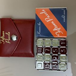 Vintage Fifteen Puzzle in Travel Pocket Case Metal and Enamel BINARY ARTS CORP