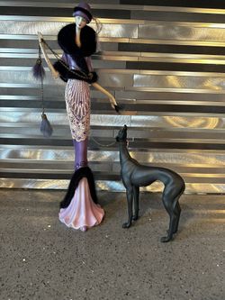 Art Deco Lady With Dog Figurine/ Elegant Collection, Beautiful Decor 