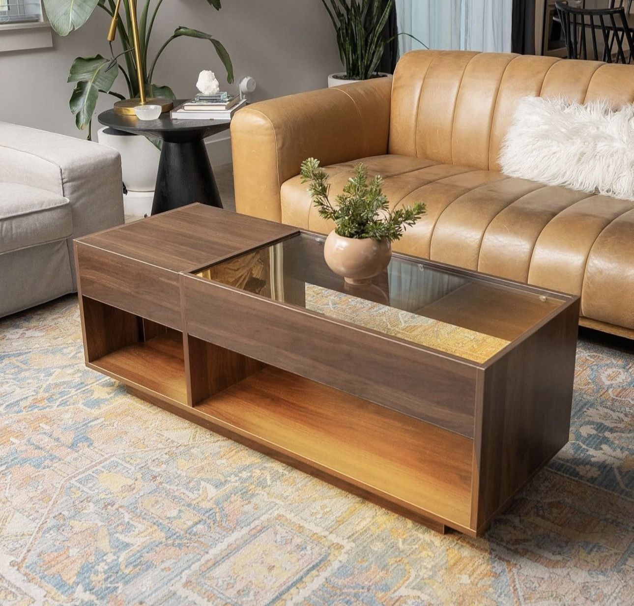 Wood Coffee Table with LED Light