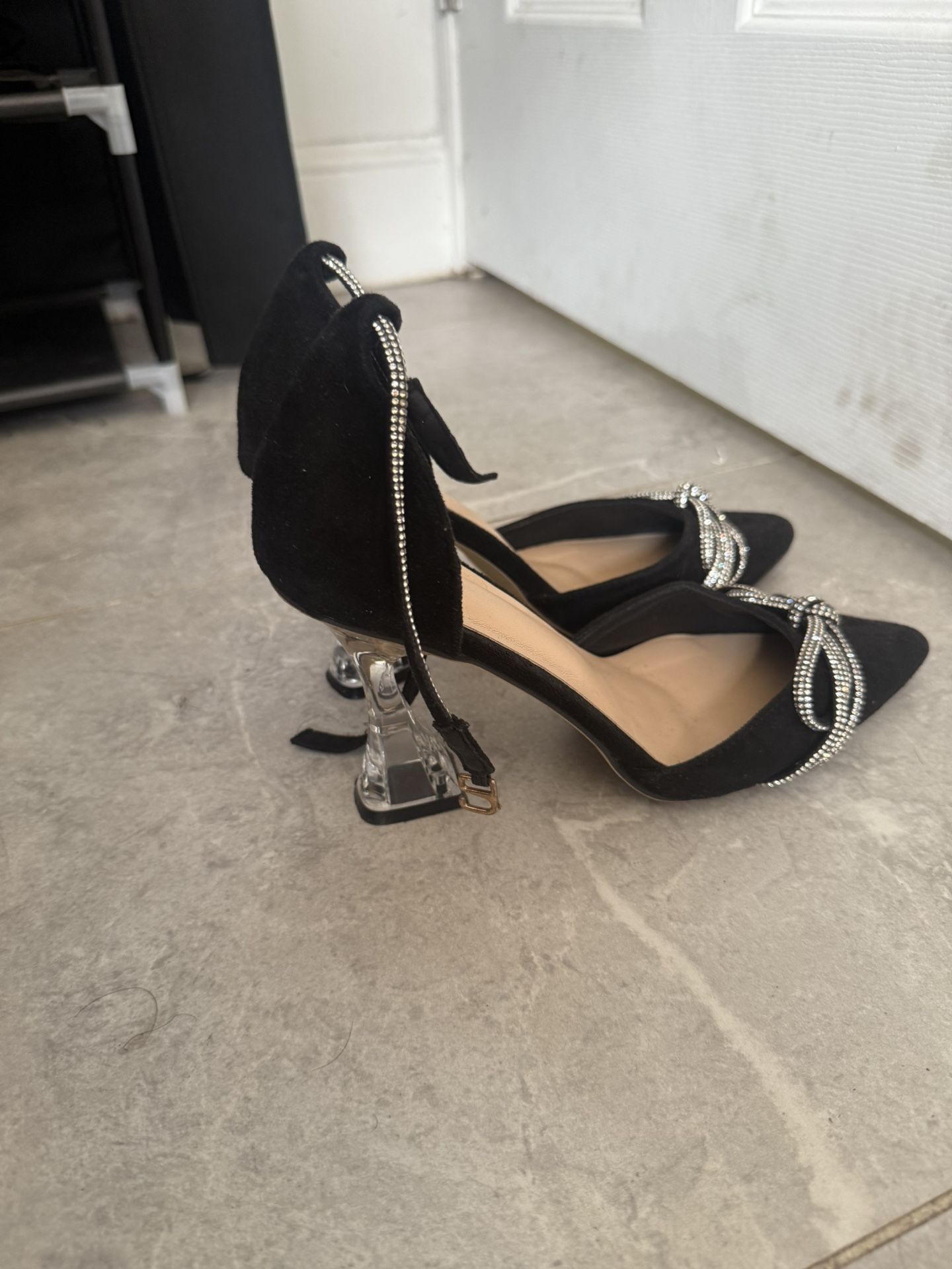 Fashionable Bow knot Details Chunky Heel Pointed Toe Shoes,match White /black Dress Dresses