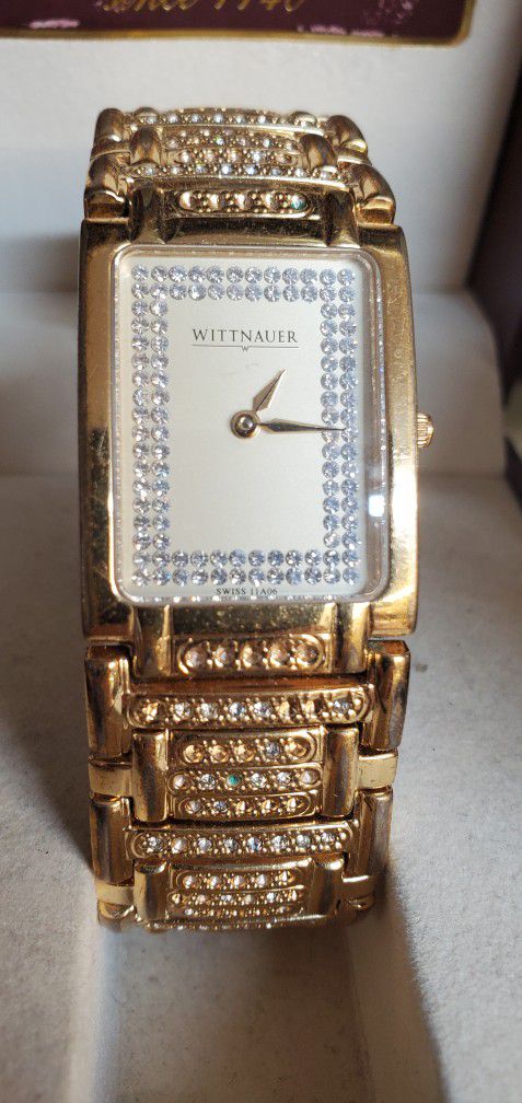 Wittnauer Men  Bracelet Watch With White Topaz Stones 
