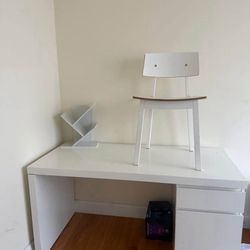 White Office Table & Chair