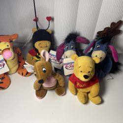 LOT of 6 Retired Disney Store 8-inch Mini Bean Bag Plush Pooh & Eeyore (5 NWT)