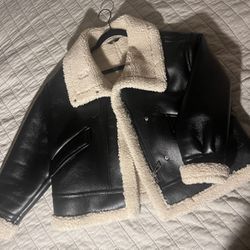 Fleece Lined Black Leather Aviator Jacket 
