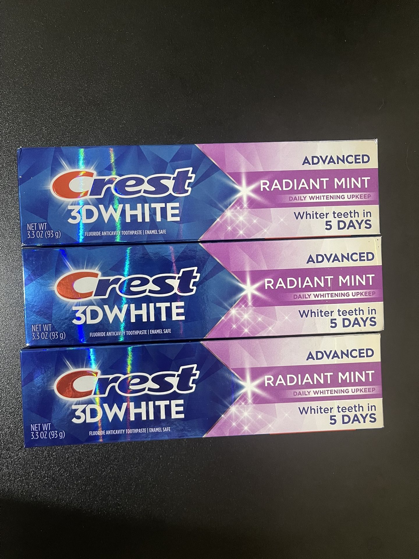 3pack Crest 3D White Advanced Radiant Mint Teeth Whitening Toothpaste, 3.3 oz