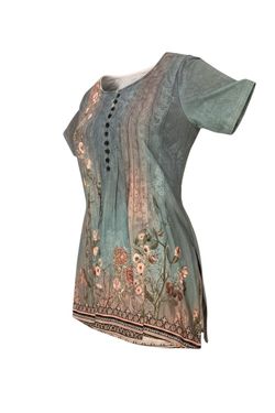 Teal floral boho blouse