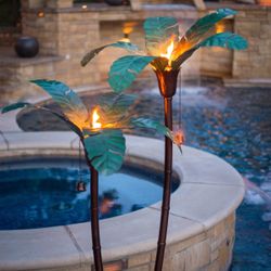 Garden Torches - Steel Palm Trees Set - NEW IN BOX - $370 Retail