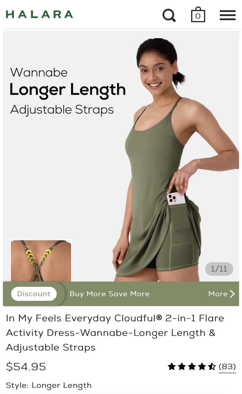 Halara Wannabe Exercise Dress In Longer Length w/ Adjustable Straps—L