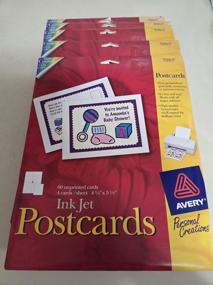 5 new sealed packs of avery postcards to print on computer were $12.95 each take all for $15
