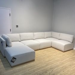 Cream Modular Sectional Sofa Couch with Ottoman