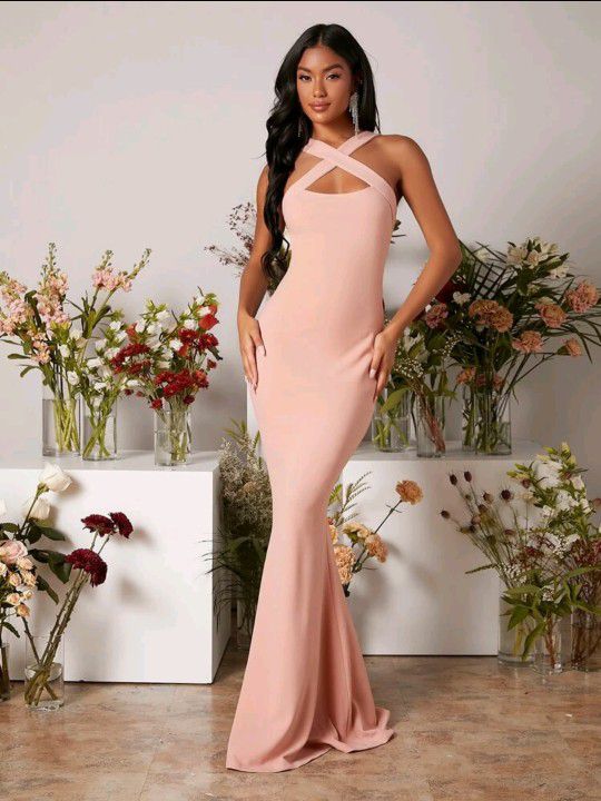 Belle Crisscross Front Mermaid Hem Light Pink Dress