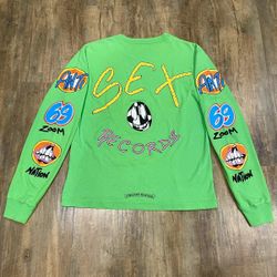 Chrome Records Hearts Sex Record Long sleeve Denim Jeans Tears Matty Boy Tee Shirt Lips Medium M XL