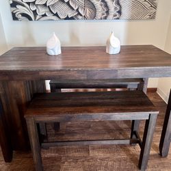 Wood Dining Table with Benches and Shelves