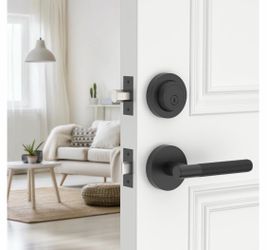 Matte Black Door Lever and Deadbolt Set