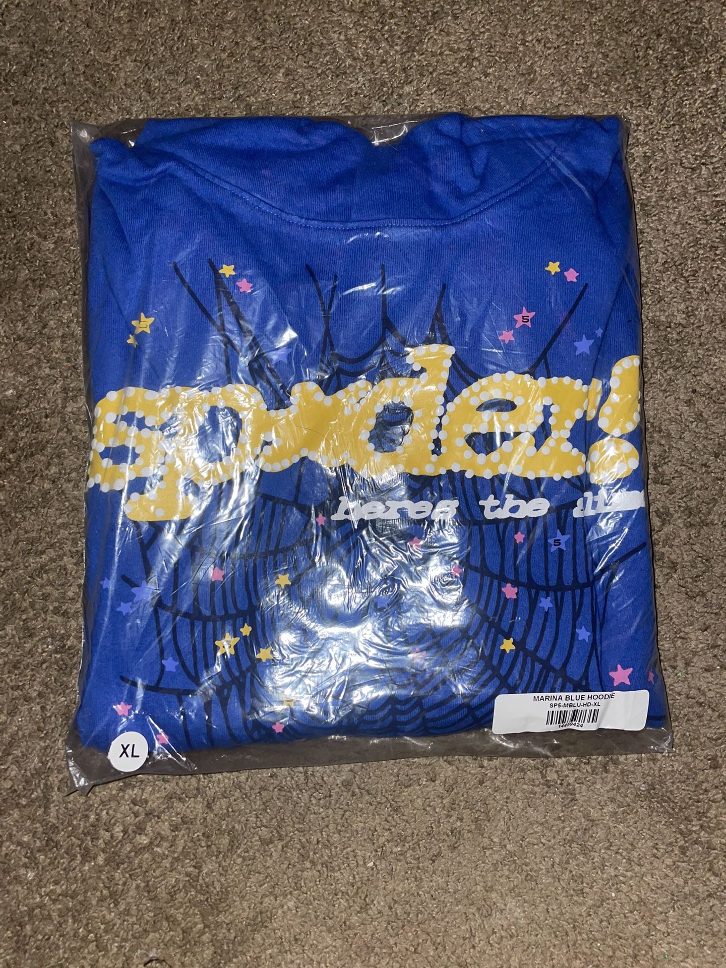 Dark Blue Yellow Sp5der Hoodie (XL)