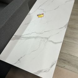 White Marble Print Table For Living Room 