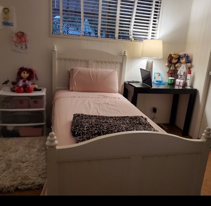 White Twin Bed and Two Twin Matresses